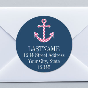 Sticker Rond Ancre de point rose mignon avec nom personnalisé M