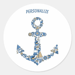 Sticker Rond Ancre de voilier nautique Phare inhabituel