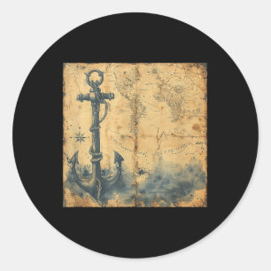 Sticker Rond Ancre de voilier pirate nautique vintage ancien Oc