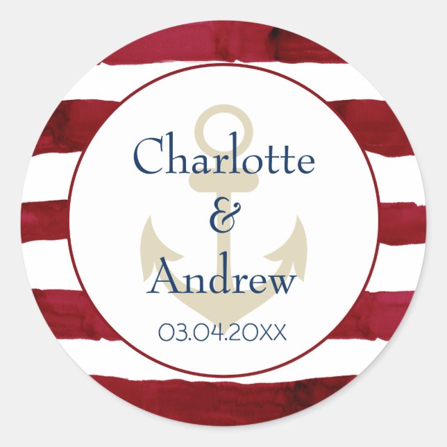 Sticker Rond Ancre des bandes rouges propres au client (Devant)