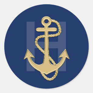 Sticker Rond Ancre d'or bleu marine MONOGRAM Mariage