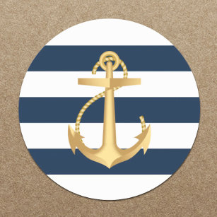 Sticker Rond Ancre d'or Brise marine Mariage nautique
