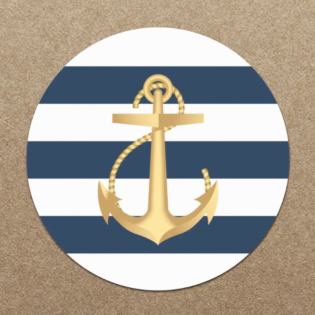 Sticker Rond Ancre d'or Brise marine Mariage nautique (Créateur téléchargé)