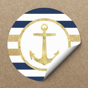 Sticker Rond Ancre d'or Sceau d'enveloppe de la marine nautique