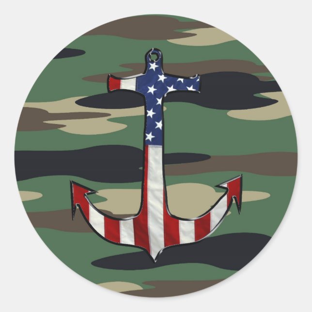 Sticker Rond Ancre du drapeau américain sur Camo (Devant)