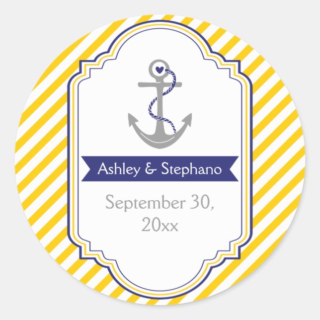 Sticker Rond Ancre jaune blanc mariage nautique Enregistrer la  (Devant)