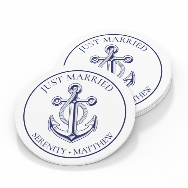 Sticker Rond Ancre juste marié Marine Blue Nautical Mariage (Créateur téléchargé)