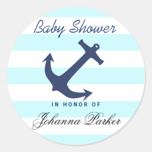 Sticker Rond Ancre marine Bleu Bleu Baby shower des rayures