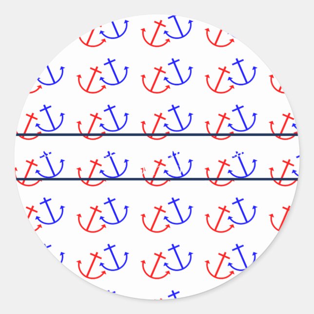 Sticker Rond Ancre marine bleu et rouge Nautique Mariage Date (Devant)