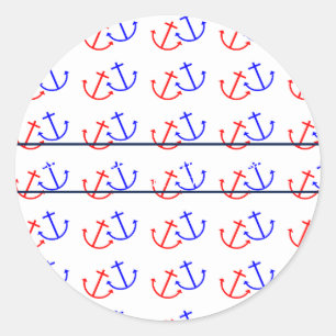 Sticker Rond Ancre marine bleu et rouge Nautique Mariage Date