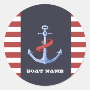 Sticker Rond Ancre marine, Bleu marine, Bandes rouges