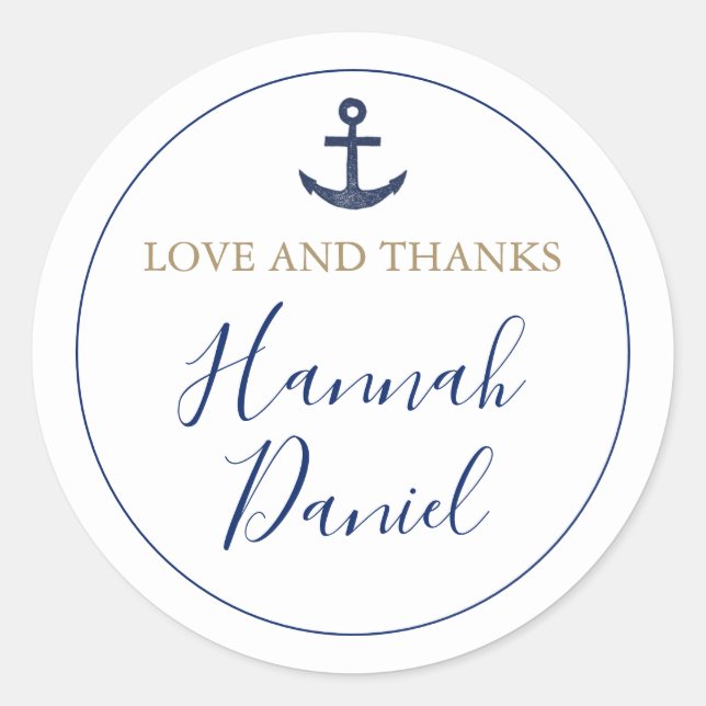 Sticker Rond Ancre Marine nautique Amour et Merci mariage Faveu (Devant)