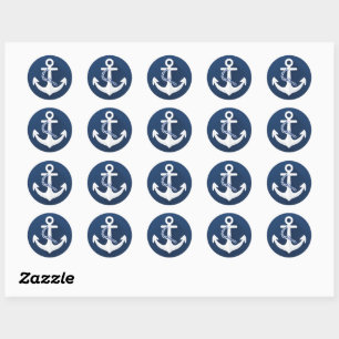 Sticker Rond Ancre Nautionique Voile Bateau Blanc Bleu Marine