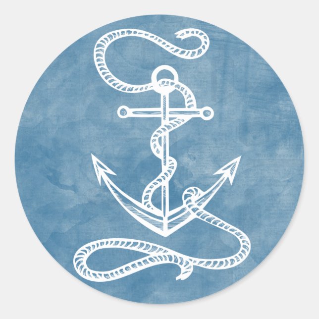 Sticker Rond Ancre nautique Aquarelle Bleu Océan marin (Devant)