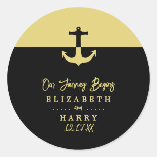 Sticker Rond Ancre nautique - Black Gold - Mariage plage