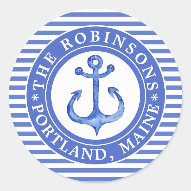 Sticker Rond Ancre Naútíque Bleu Marine Personnalisée (Devant)