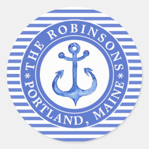Sticker Rond Ancre Naútíque Bleu Marine Personnalisée