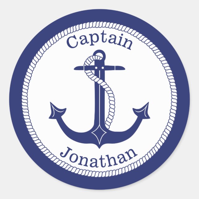 Sticker Rond Ancre nautique Capitaine de marine Personnalisé (Devant)