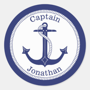Sticker Rond Ancre nautique Capitaine de marine Personnalisé
