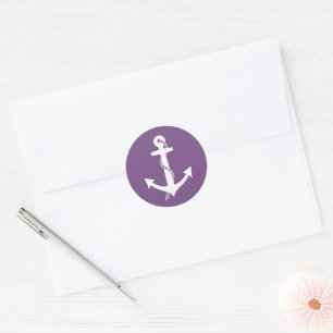 Sticker Rond Ancre nautique chic violet et blanc