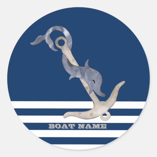 Sticker Rond Ancre nautique Dolphin Marine Bleu rayé (Devant)