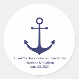 Sticker Rond ancre nautique mariage marine bleu blanc faveurs