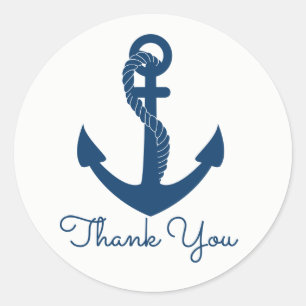 Sticker Rond Ancre nautique Marine Blue Merci Beach Mariage