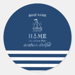 Sticker Rond Ancre nautique Marine Blue Striped