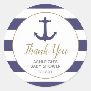 Sticker Rond Ancre nautique Merci de Baby shower de la Marine