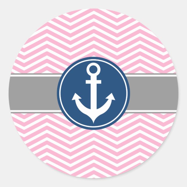 Sticker Rond Ancre nautique rose Chevron (Devant)