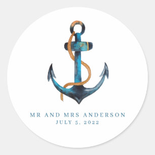 Sticker Rond Ancre nautique Turquoise Beach Wedding Favor