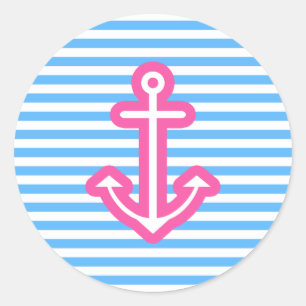Sticker Rond Ancre rose nautique bleue