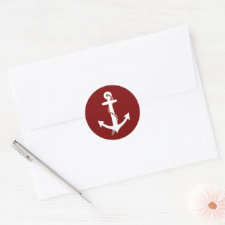 Sticker Rond Ancre simple, propre, rouge bordeaux et blanc