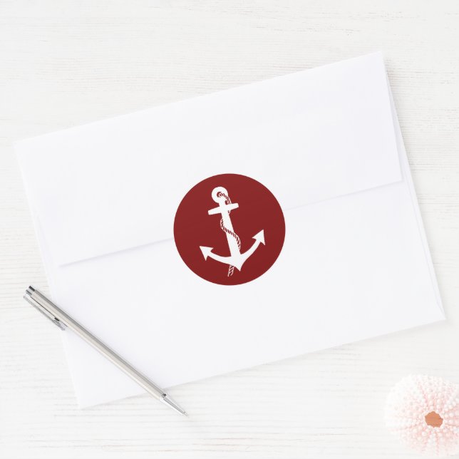 Sticker Rond Ancre simple, propre, rouge bordeaux et blanc (Enveloppe)