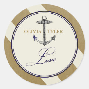 Sticker Rond Ancre vintage Marine nautique & Gold Love
