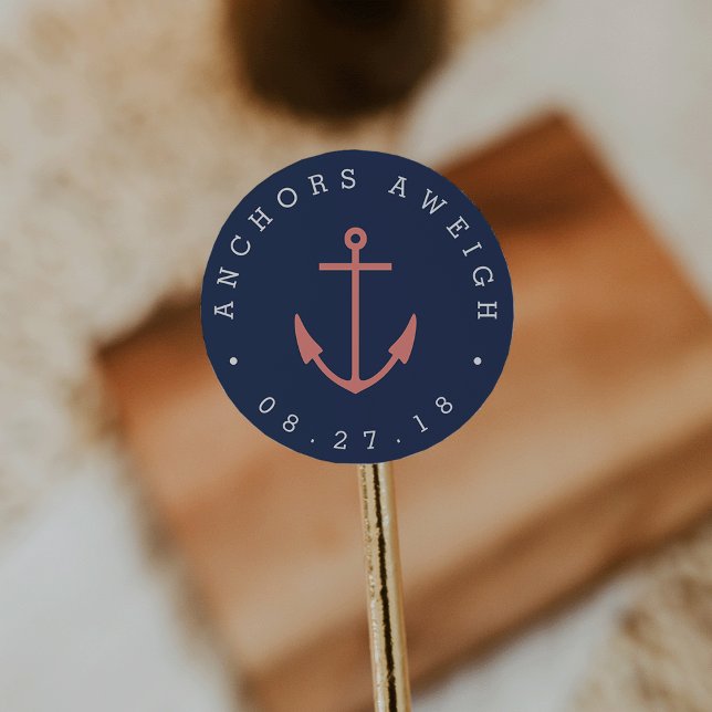 Sticker Rond Ancres Aweigh | Corail & Marine Baby shower nautiq (Créateur téléchargé)