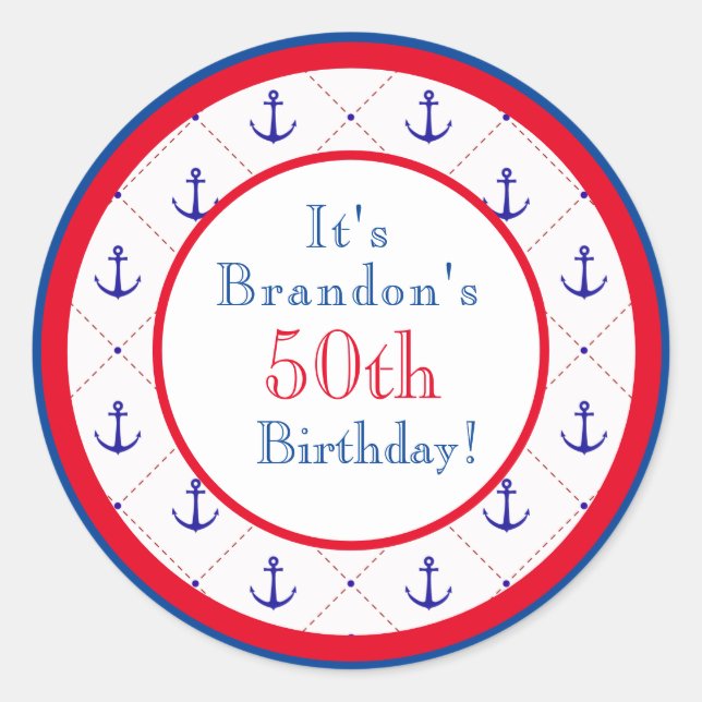 Sticker Rond Ancres en rouge blanc bleu 50e anniversaire (Devant)