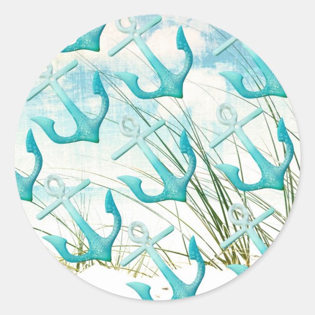 Sticker Rond Ancres nautiques Plage Océan Plage Côté Côté (Devant)