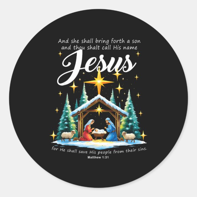 Sticker Rond And Thou Shalt Call His Name Jesus Nativity Christ (Devant)