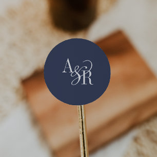 Sticker Rond ANDREA Bleu marine Moderne Simple Monogramme de ma