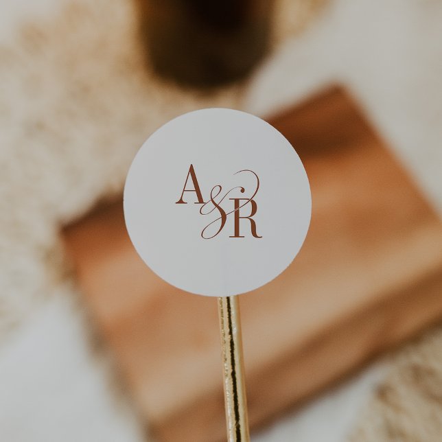 Sticker Rond ANDREA Boho Cream Modern Simple Wedding Monogram (ANDREA Boho Cream Modern Simple Wedding Monogram Classic Round Sticker)
