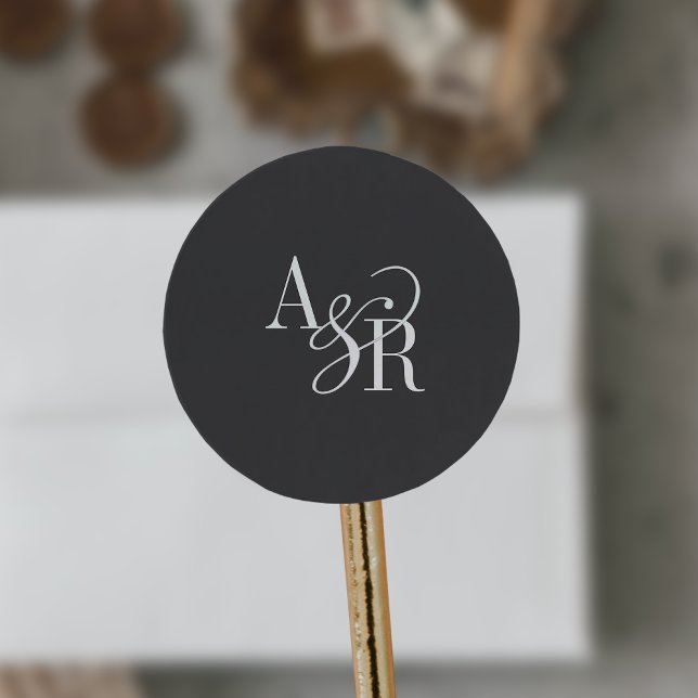 Sticker Rond ANDREA Classic Grey Dark Academia Mariage Monogram (ANDREA Classic Gray Dark Academia Wedding Monogram Classic Round Sticker)