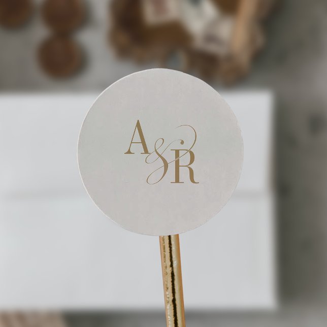 Sticker Rond ANDREA Formal Gold Cream Élégant Monogramme de mar (ANDREA Formal Gold Cream Elegant Wedding Monogram Classic Round Sticker)