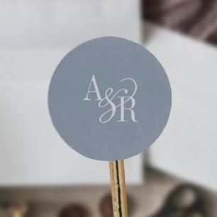 Sticker Rond ANDREA Poussiéreux Bleu Moderne Simple Monogramme