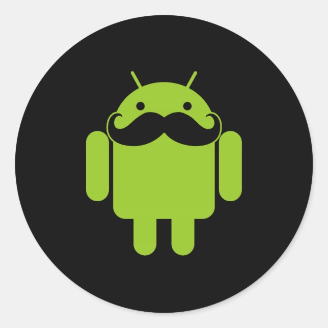 Sticker Rond Android Robot Icon Mustache sur noir (Devant)