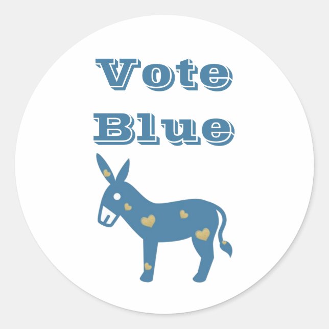 Sticker Rond Âne démocrate et coeurs VOTE BLEU (Devant)