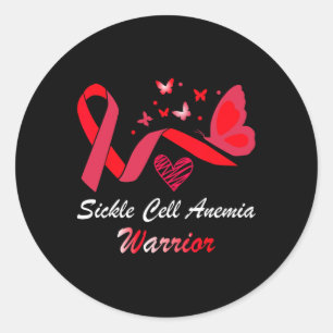Sticker Rond Anémie faucille Guerrier Support Papillon rouge R