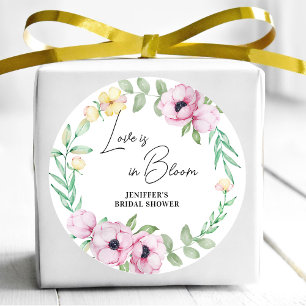 Sticker Rond Anémone florale rose L'amour est en fleur Mariage