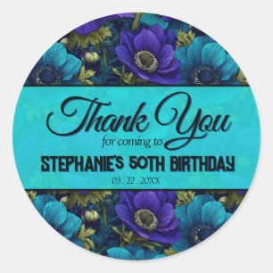 Sticker Rond Anémones Colorées Cadeau D'anniversaire Pour Femme