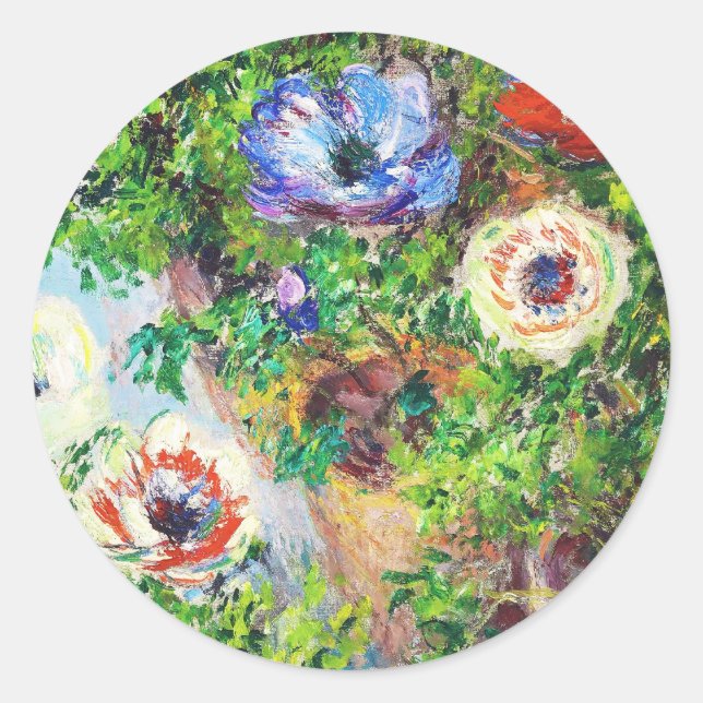 Sticker Rond Anémones dans Pot Claude Monet peinture à la fleur (Devant)